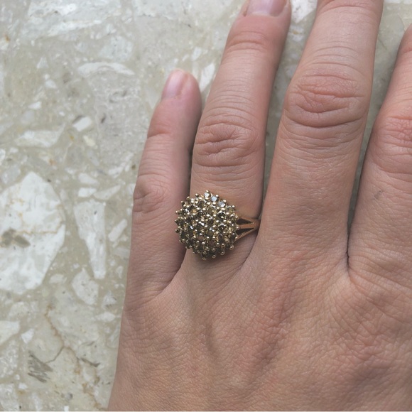 1.50 Carat Cognac Diamond Yellow Gold Cluster Cocktail Vintage Modern Ring - Picture 7 of 11